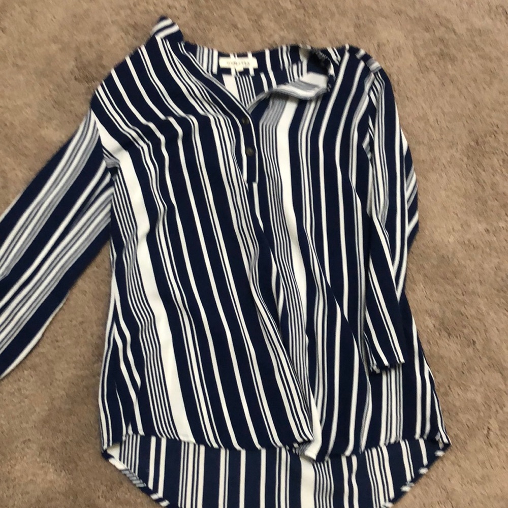 Navy and white striped button down